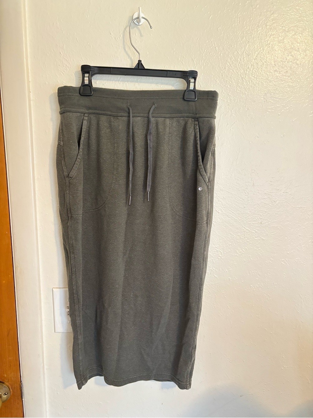 Prana Olive Green Midi Skirt with Drawstring Waist
